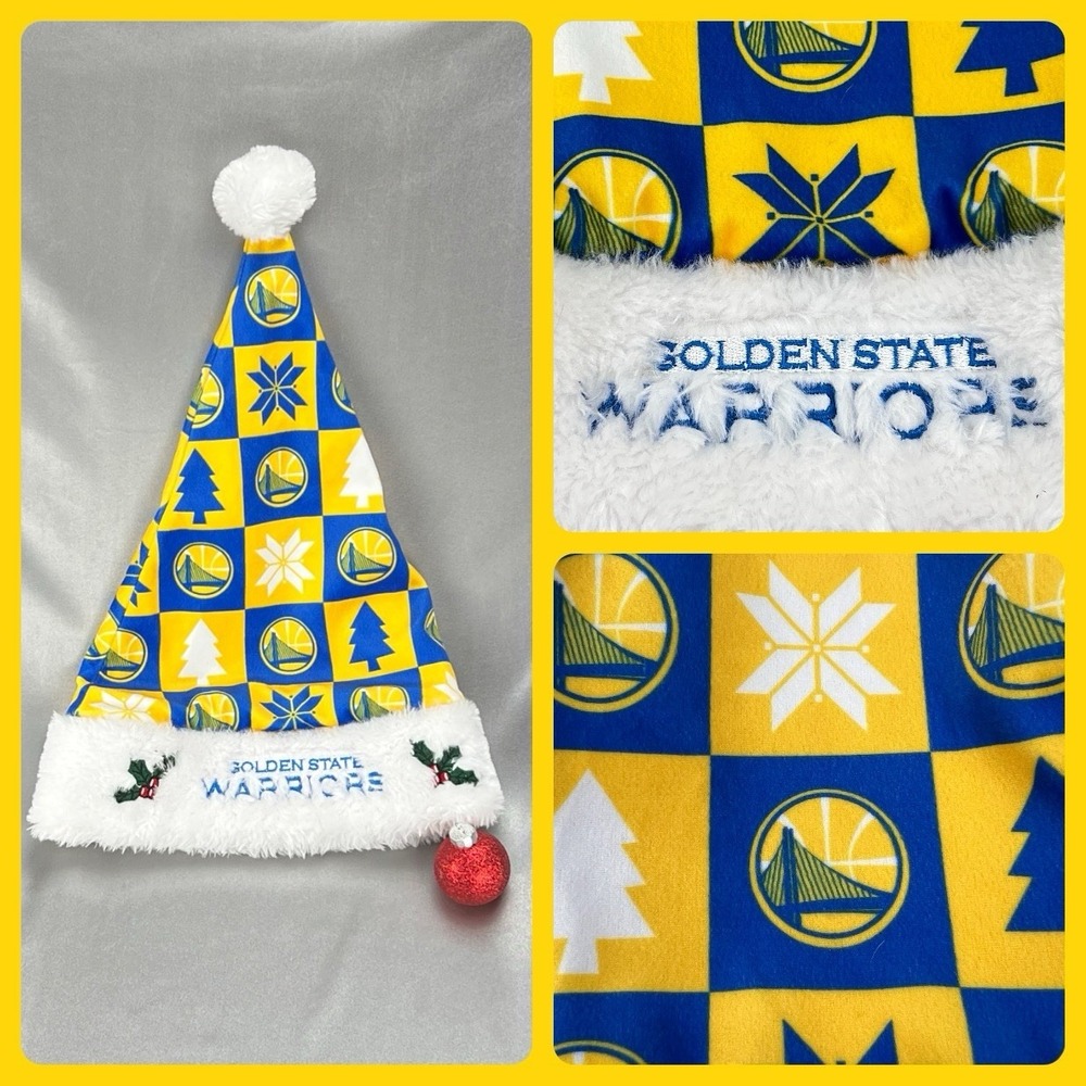 Golden State‎ Warriors NBA Forever Collectibles Christmas Santa Hat Checkered OS